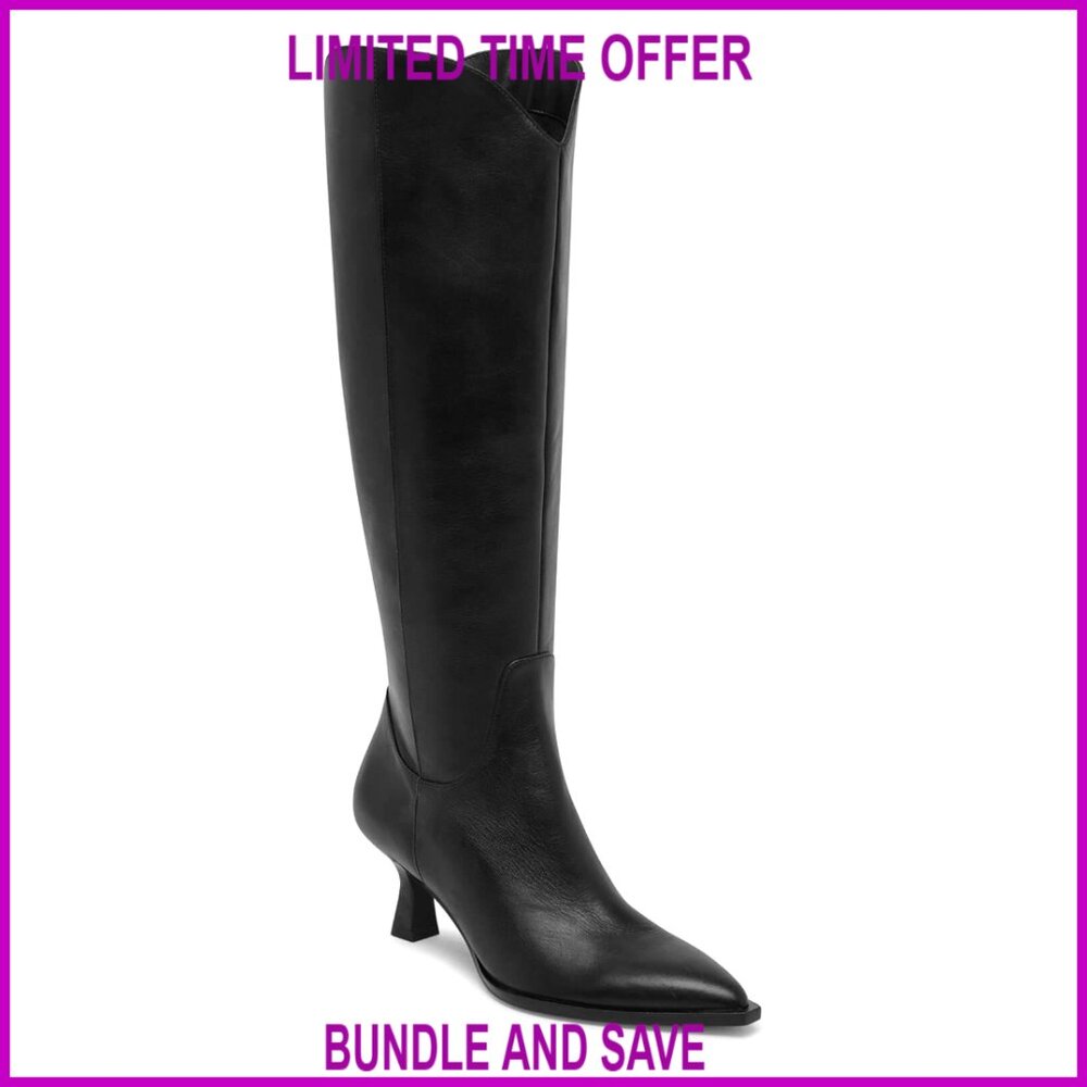Wide Calf Knee High Boots Kitten Heel Pointed Toe Side Zipper Fall Winter